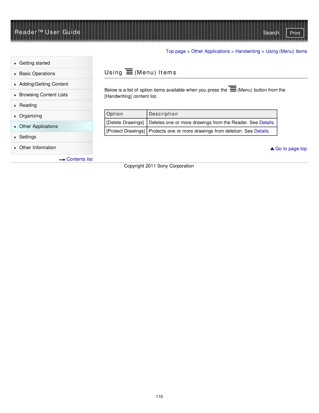 Sony PRS-T1WC, PRS-T1RC manual Other Applications Delete Drawings 