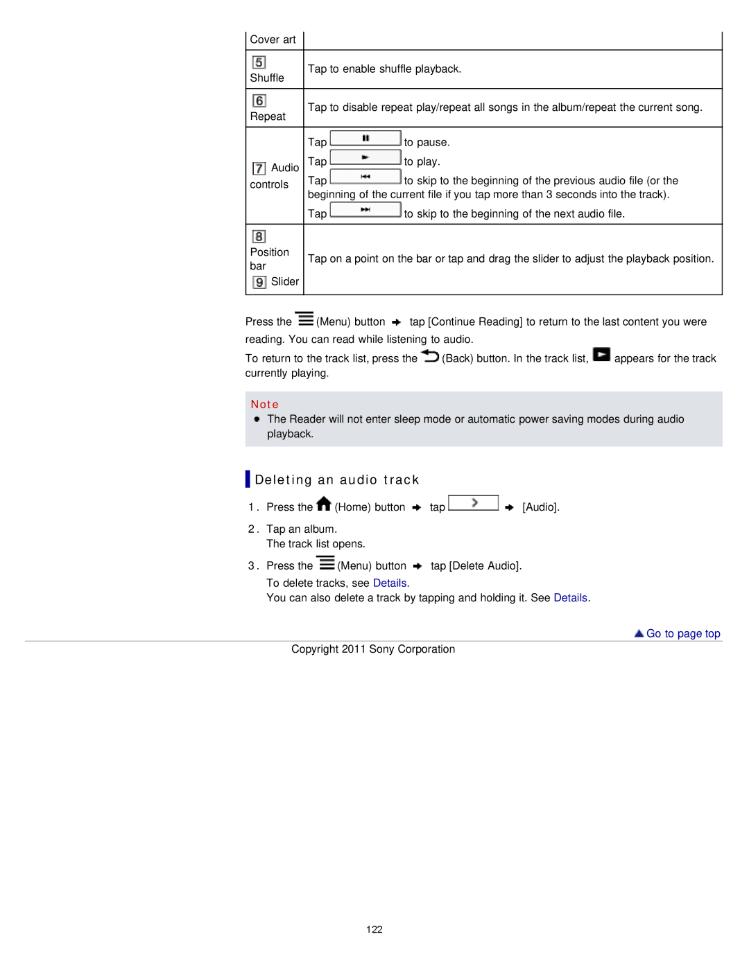 Sony PRS-T1WC, PRS-T1RC manual Deleting an audio track 