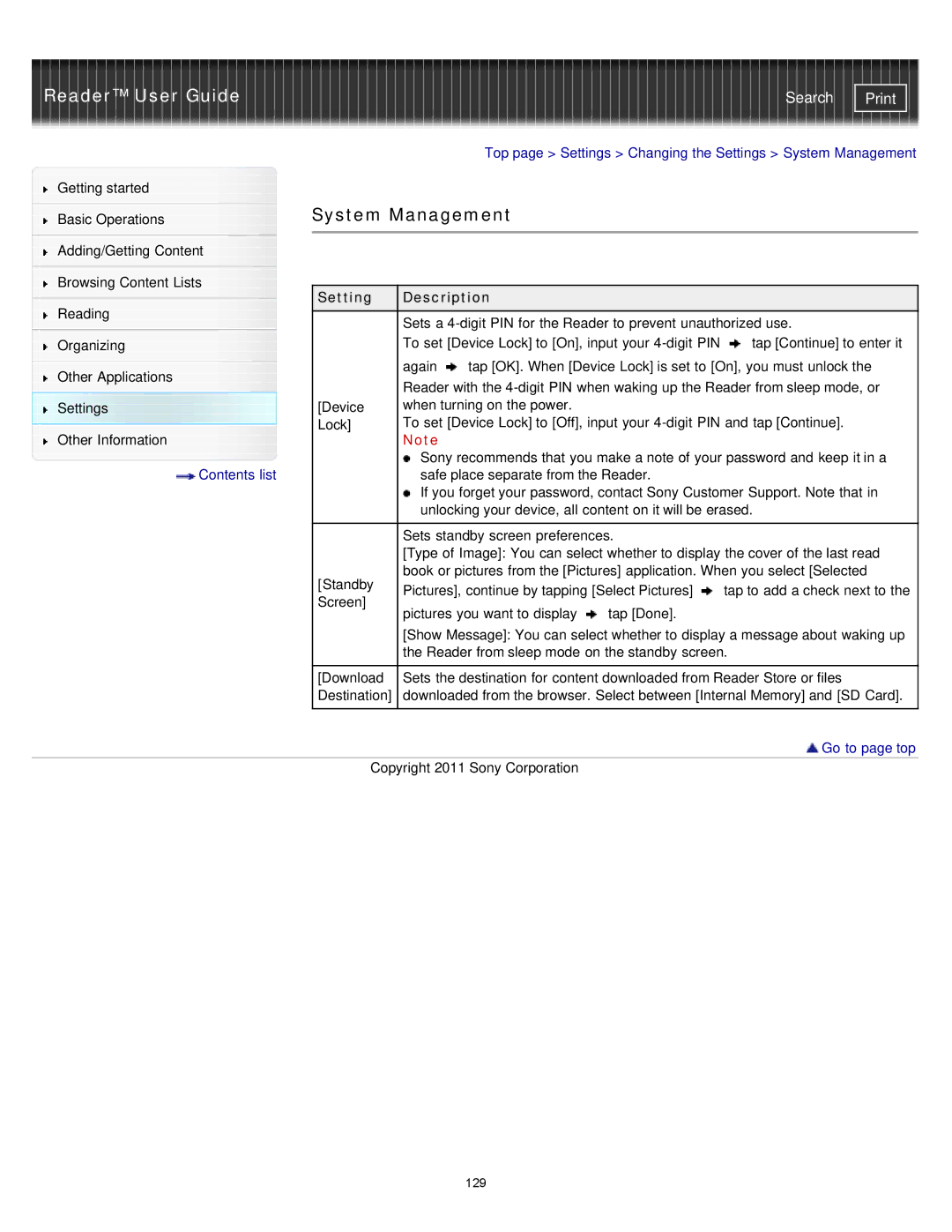 Sony PRS-T1RC, PRS-T1WC manual System Management 