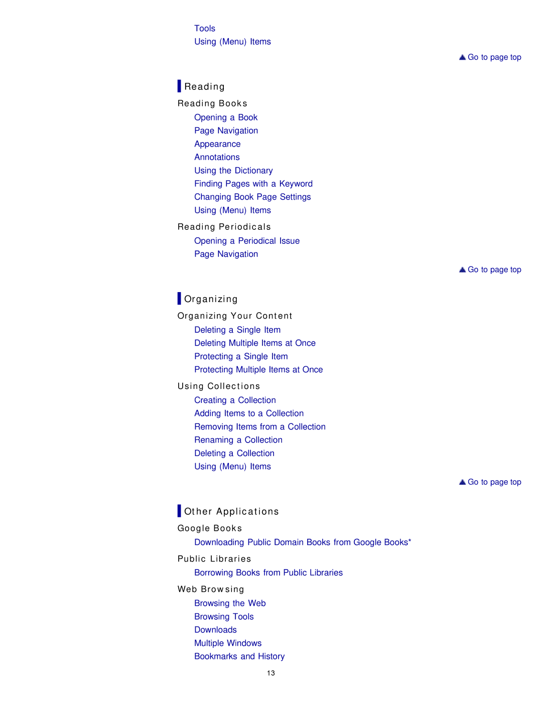 Sony PRS-T1RC, PRS-T1WC manual Tools Using Menu Items 