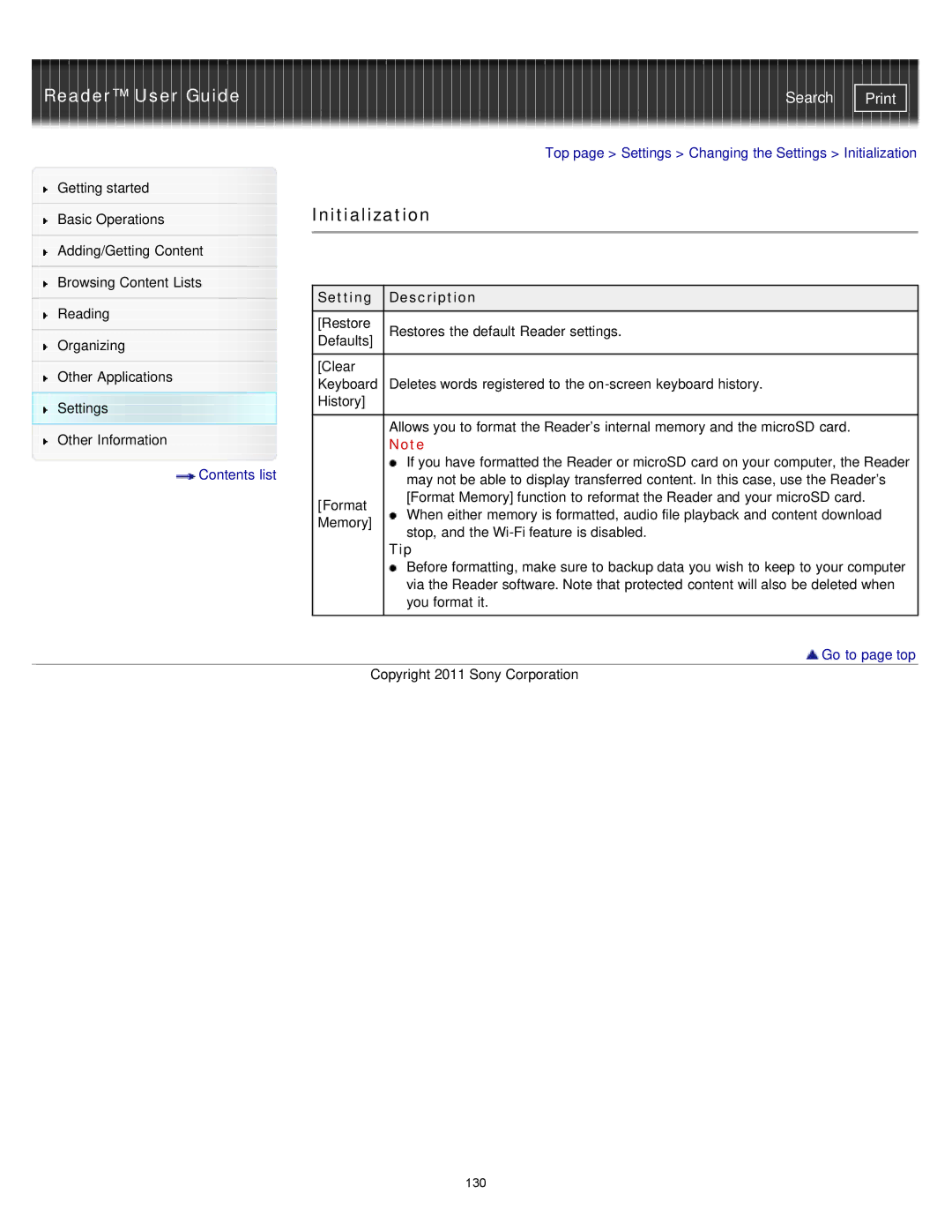 Sony PRS-T1RC, PRS-T1WC manual Initialization 