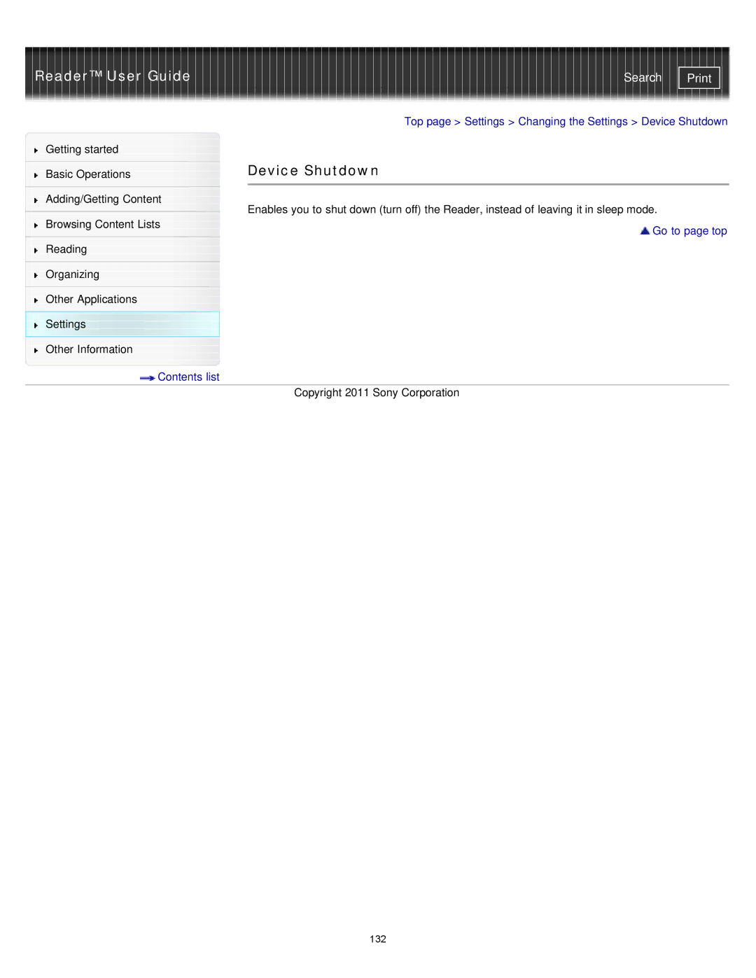 Sony PRS-T1RC, PRS-T1WC manual Device Shutdown 