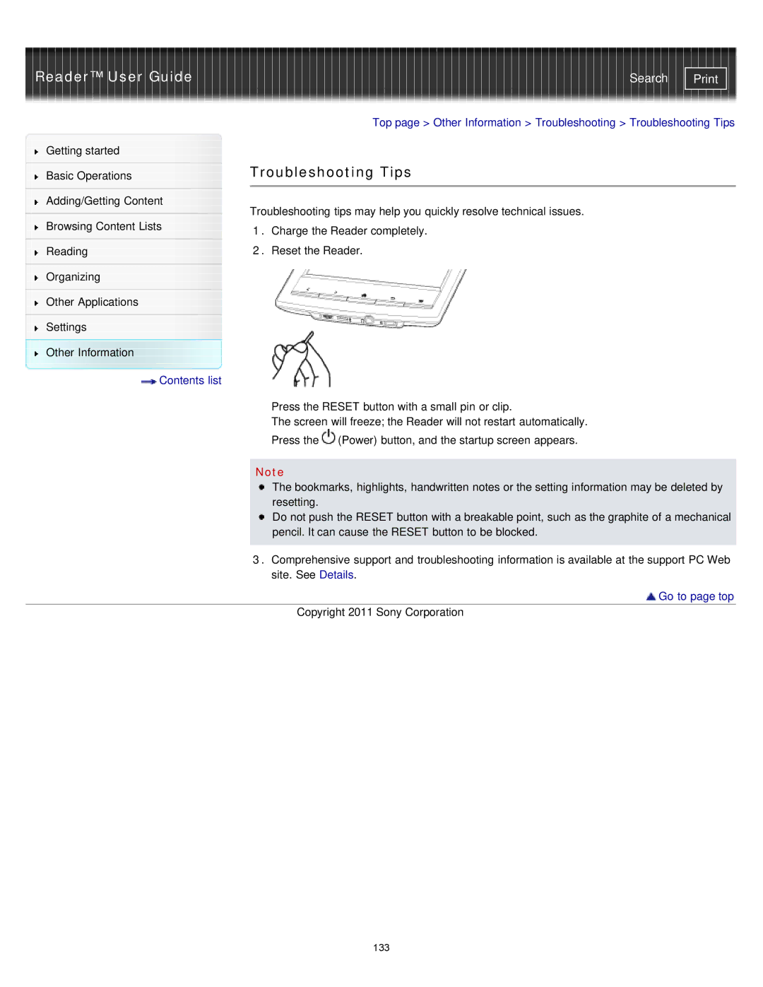 Sony PRS-T1RC, PRS-T1WC manual Troubleshooting Tips 