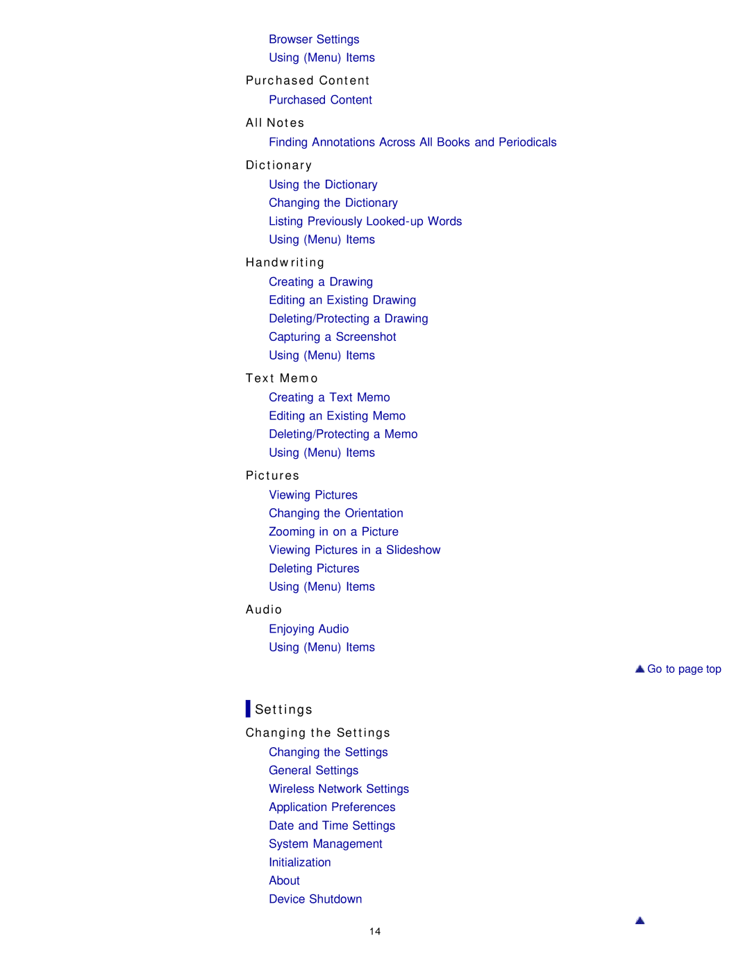 Sony PRS-T1WC, PRS-T1RC manual Browser Settings Using Menu Items 