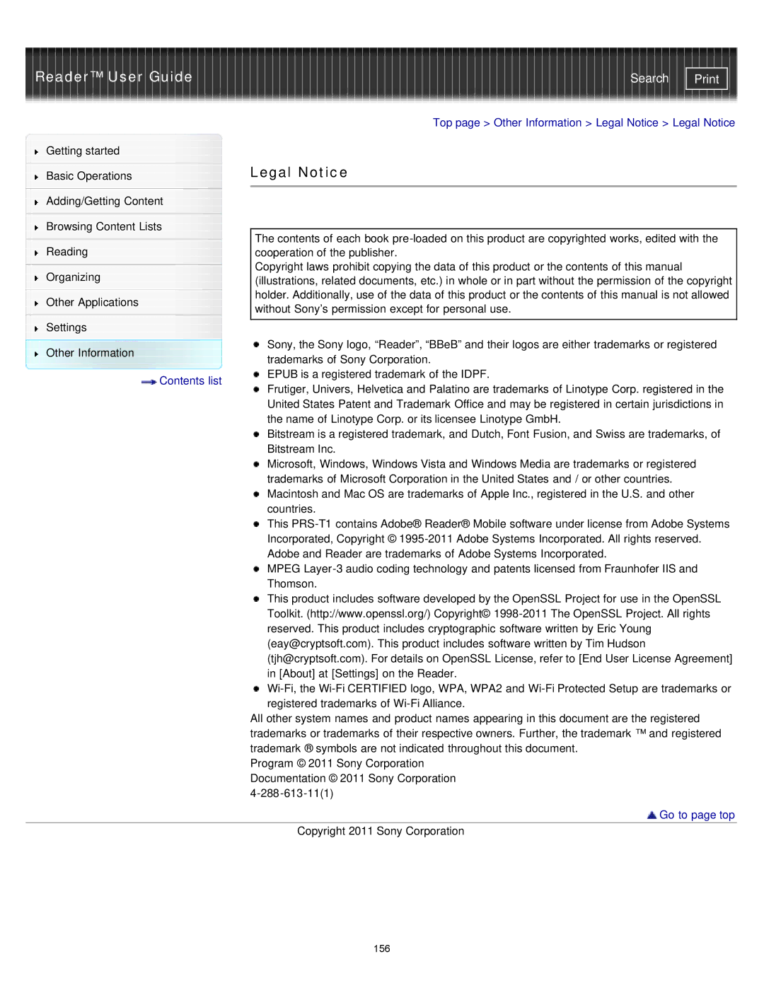 Sony PRS-T1RC, PRS-T1WC manual Legal Notice 