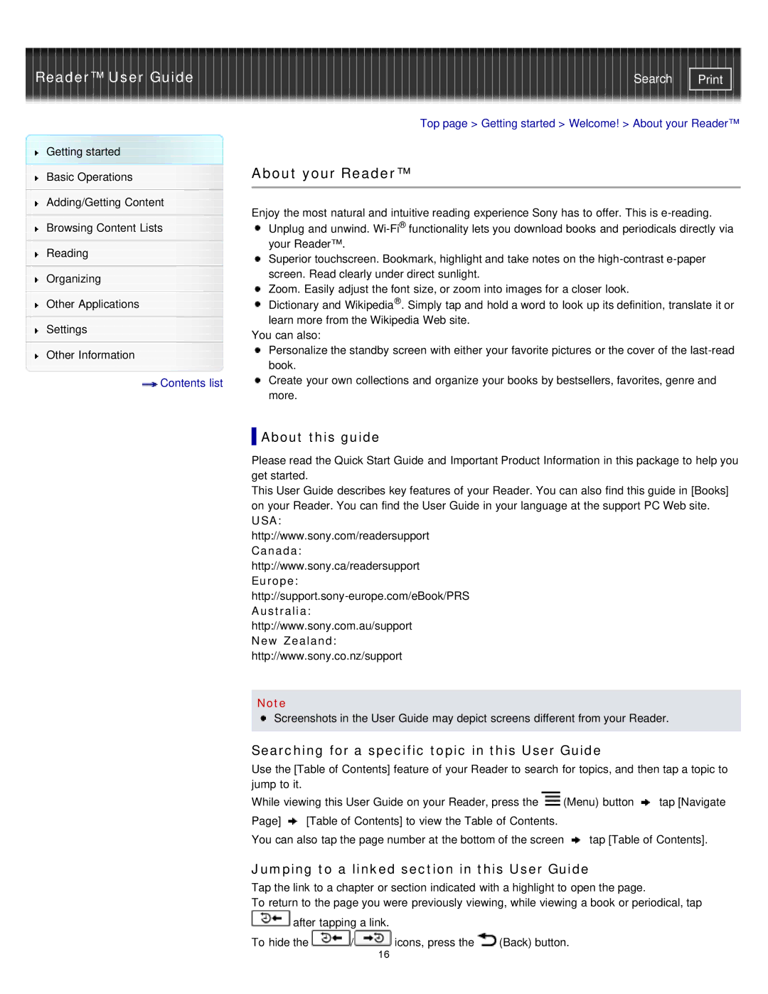 Sony PRS-T1RC, PRS-T1WC manual About your Reader, About this guide, Searching for a specific topic in this User Guide 