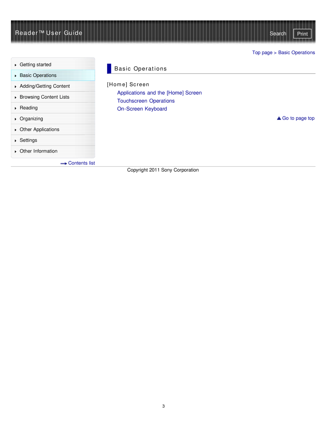 Sony PRS-T1RC, PRS-T1WC manual Basic Operations, Home Screen 