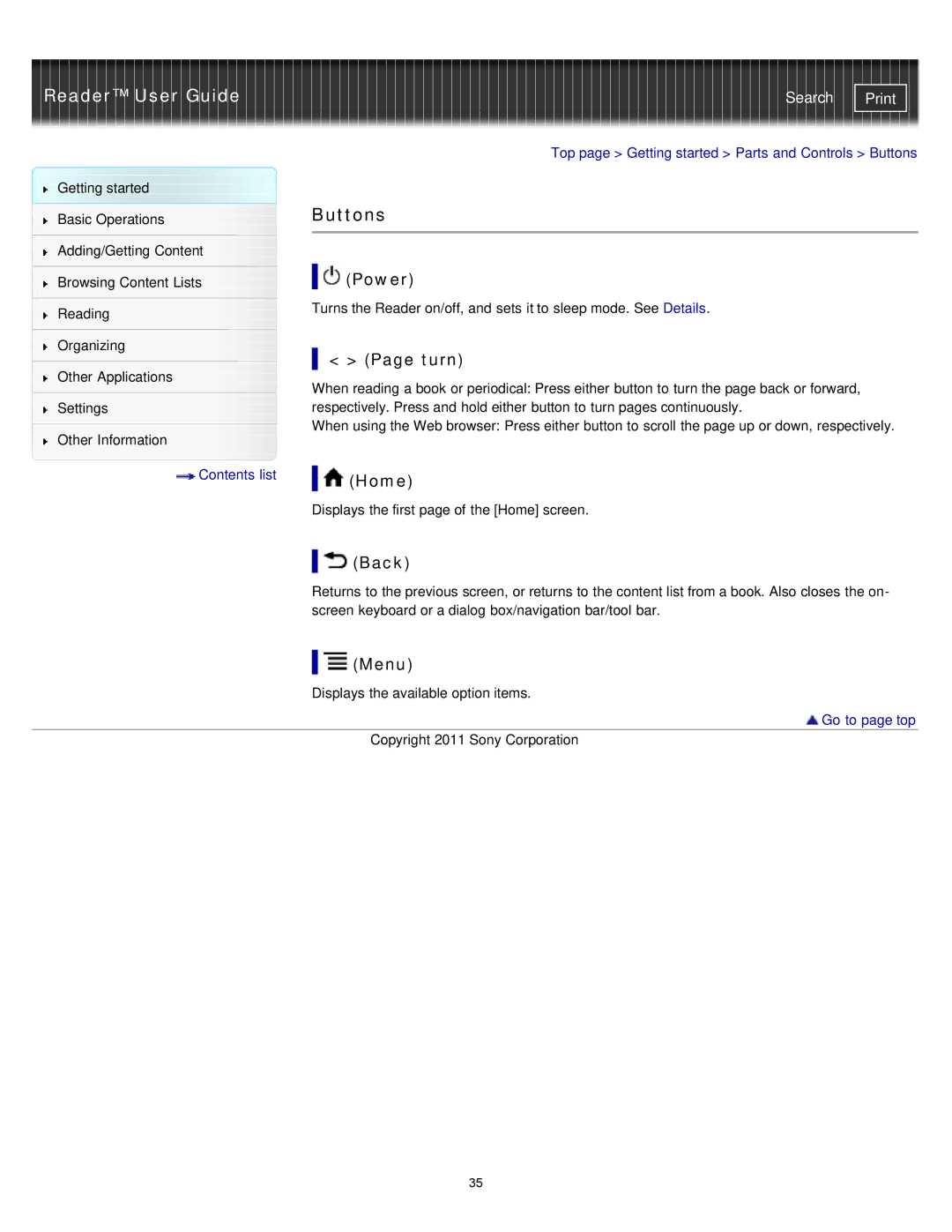 Sony PRS-T1WC, PRS-T1RC manual Power, Turn, Home, Back, Menu 