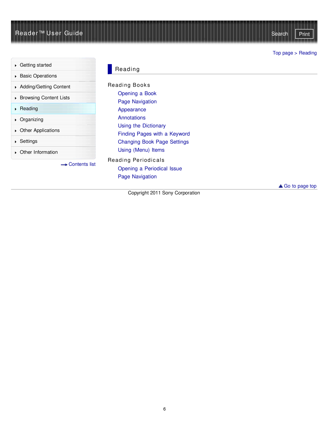 Sony PRS-T1RC, PRS-T1WC manual Reading Books, Reading Periodicals 