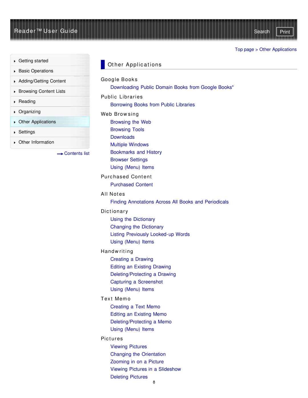 Sony PRS-T1WC, PRS-T1RC manual Other Applications 