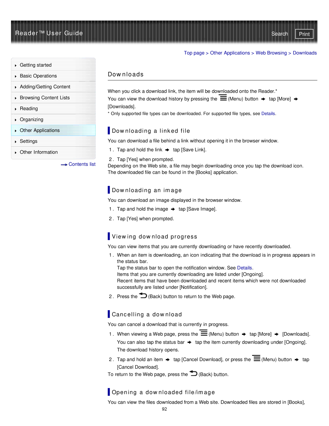 Sony PRS-T1WC, PRS-T1RC manual Downloads 