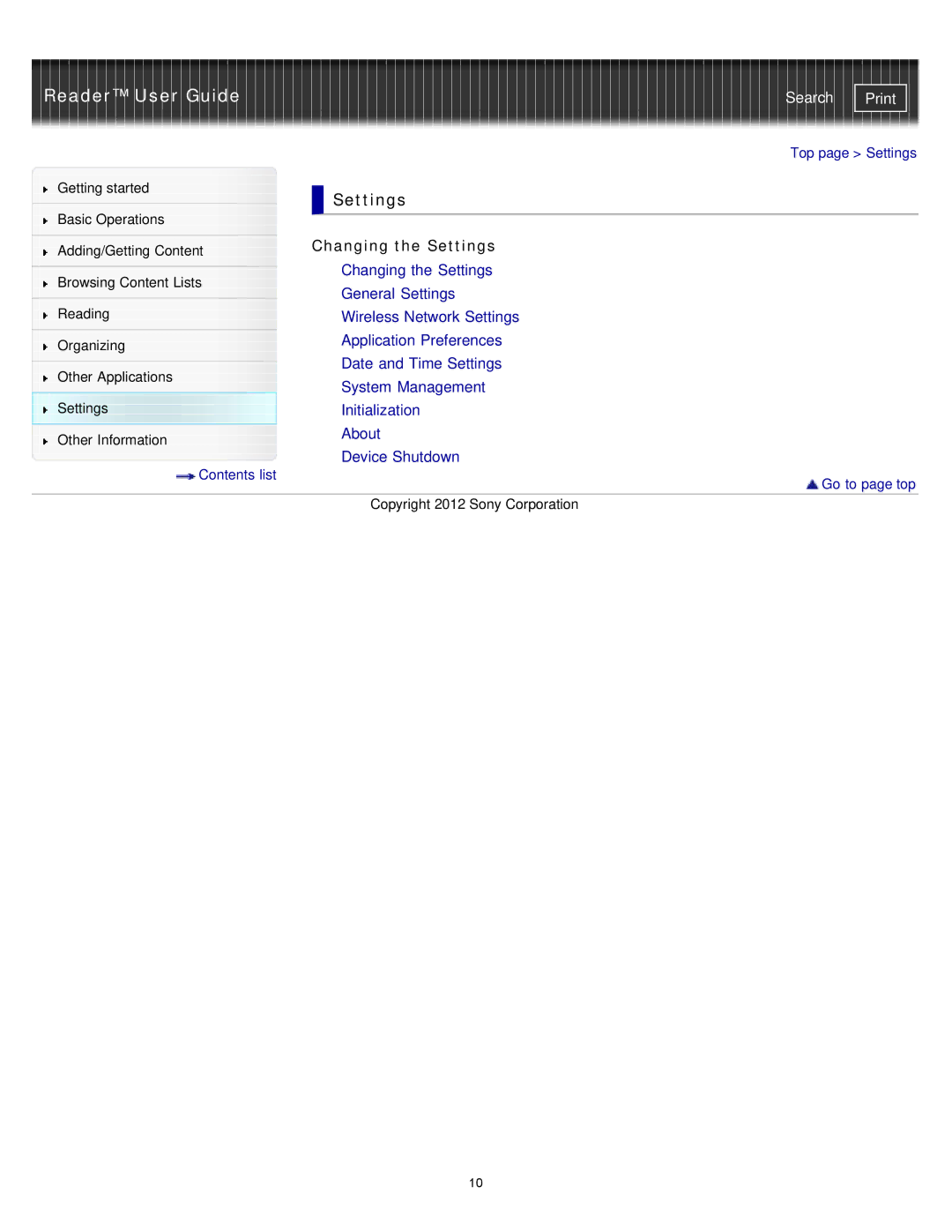 Sony PRST2BC, PRST2WC, PRS-T2 manual Changing the Settings 