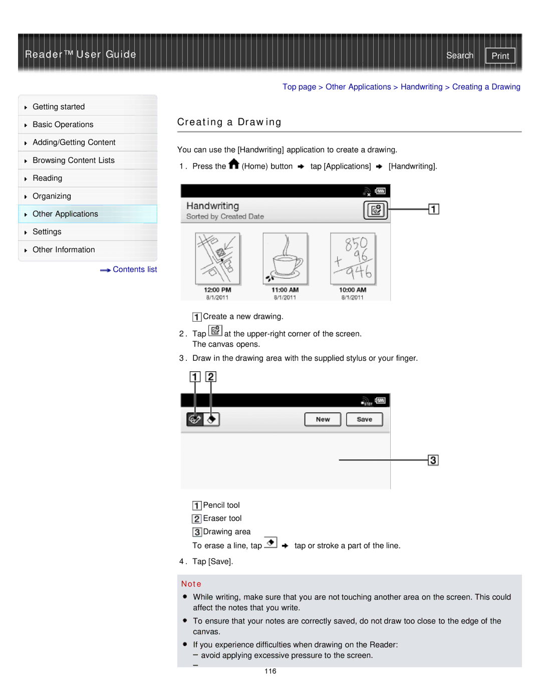 Sony PRS-T2, PRST2WC, PRST2BC manual Creating a Drawing 