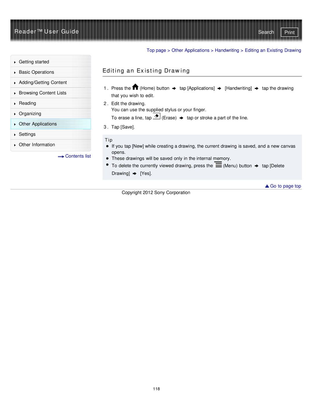 Sony PRST2BC, PRST2WC, PRS-T2 manual Editing an Existing Drawing 