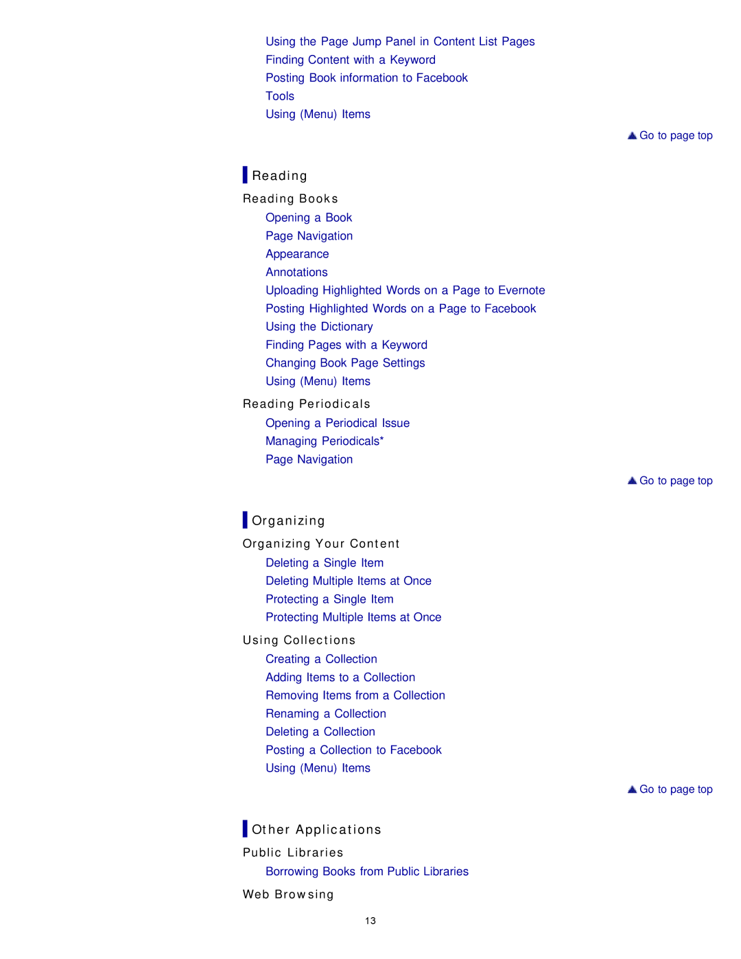 Sony PRST2BC, PRST2WC, PRS-T2 manual Organizing Your Content, Using Collections 