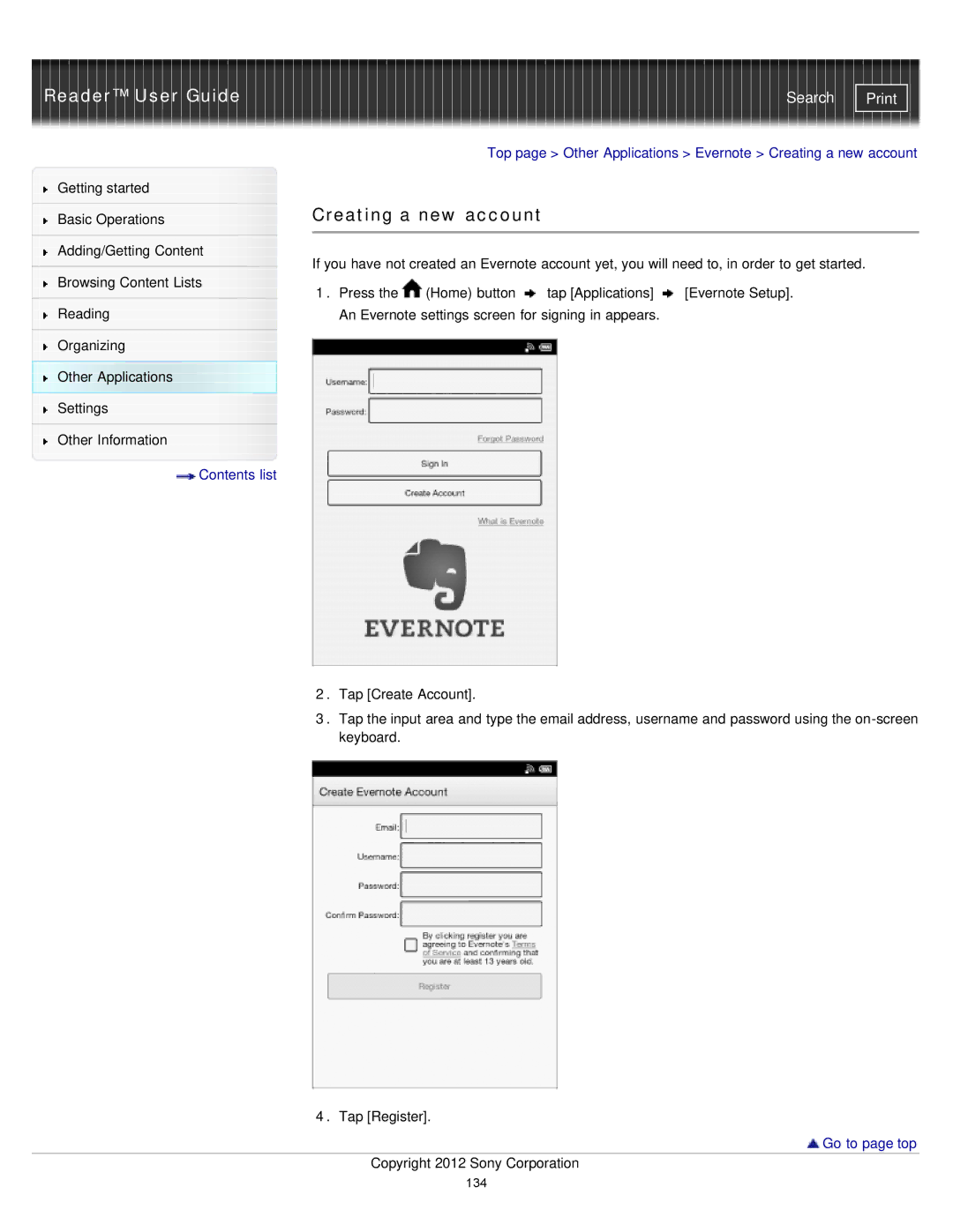 Sony PRS-T2, PRST2WC, PRST2BC manual Creating a new account 