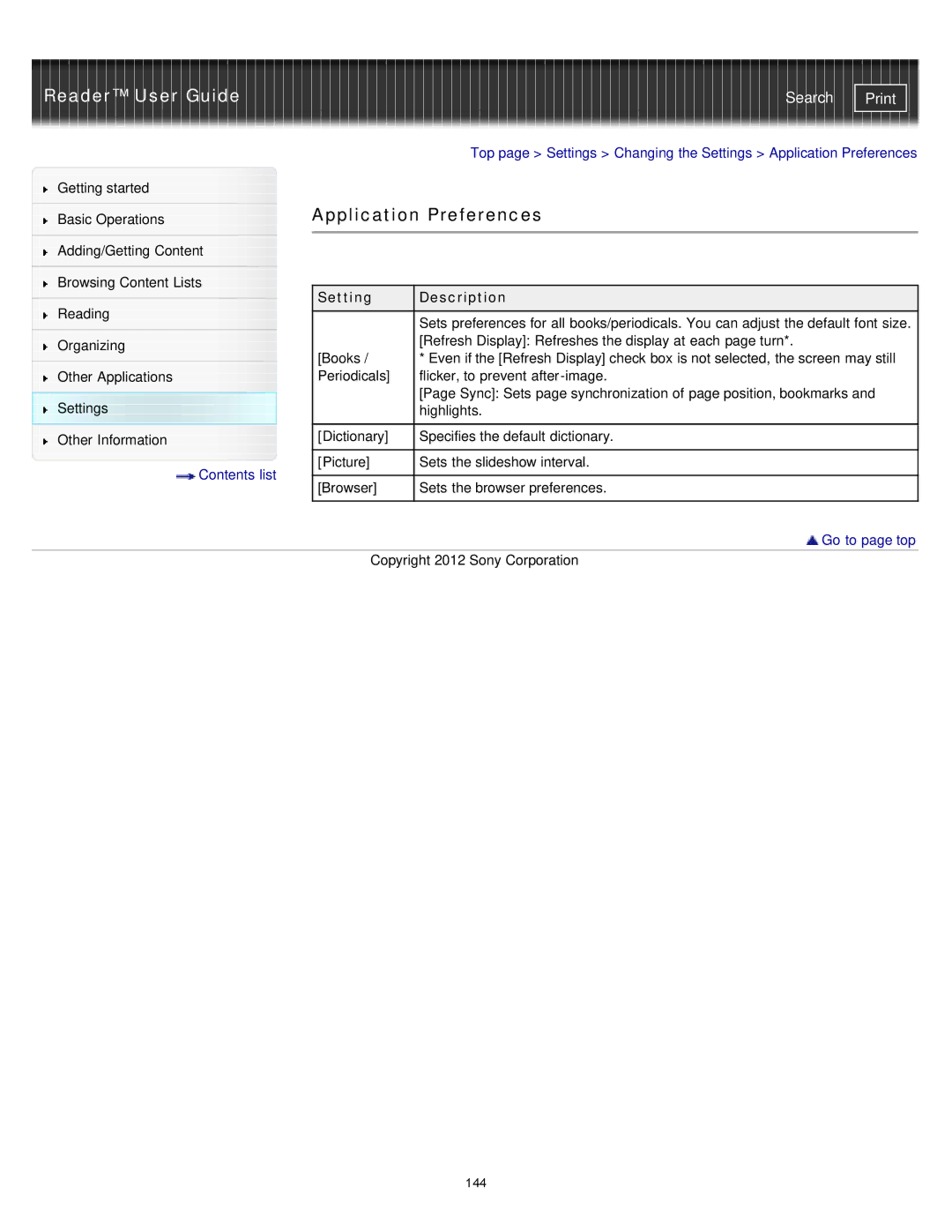 Sony PRST2WC, PRST2BC, PRS-T2 manual Application Preferences 