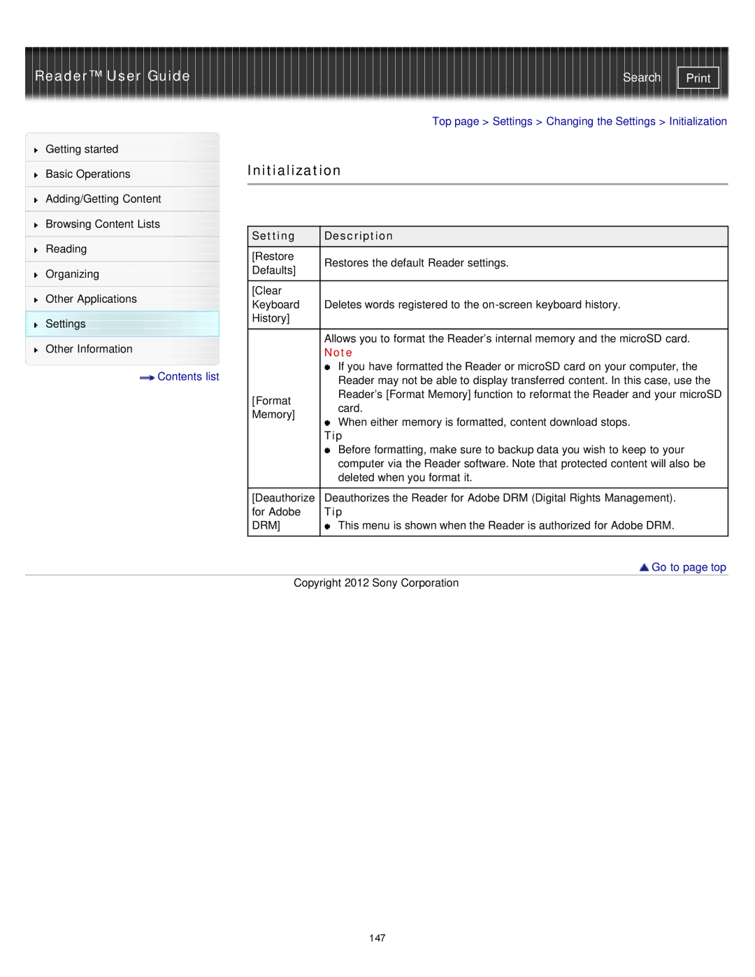 Sony PRST2WC, PRST2BC, PRS-T2 manual Initialization, Drm 