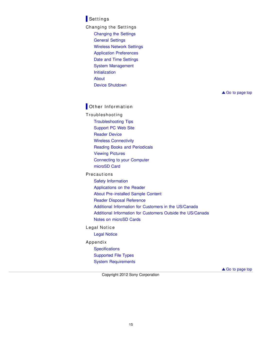 Sony PRST2WC, PRST2BC, PRS-T2 manual Settings 