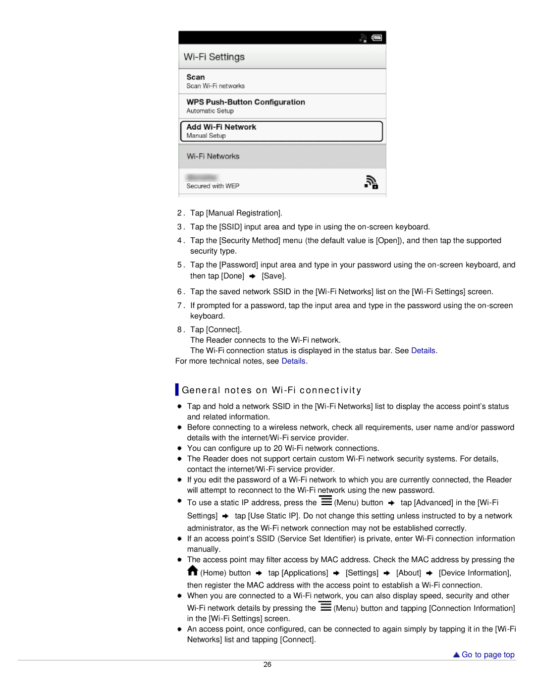 Sony PRS-T2, PRST2WC, PRST2BC manual General notes on Wi-Fi connectivity 