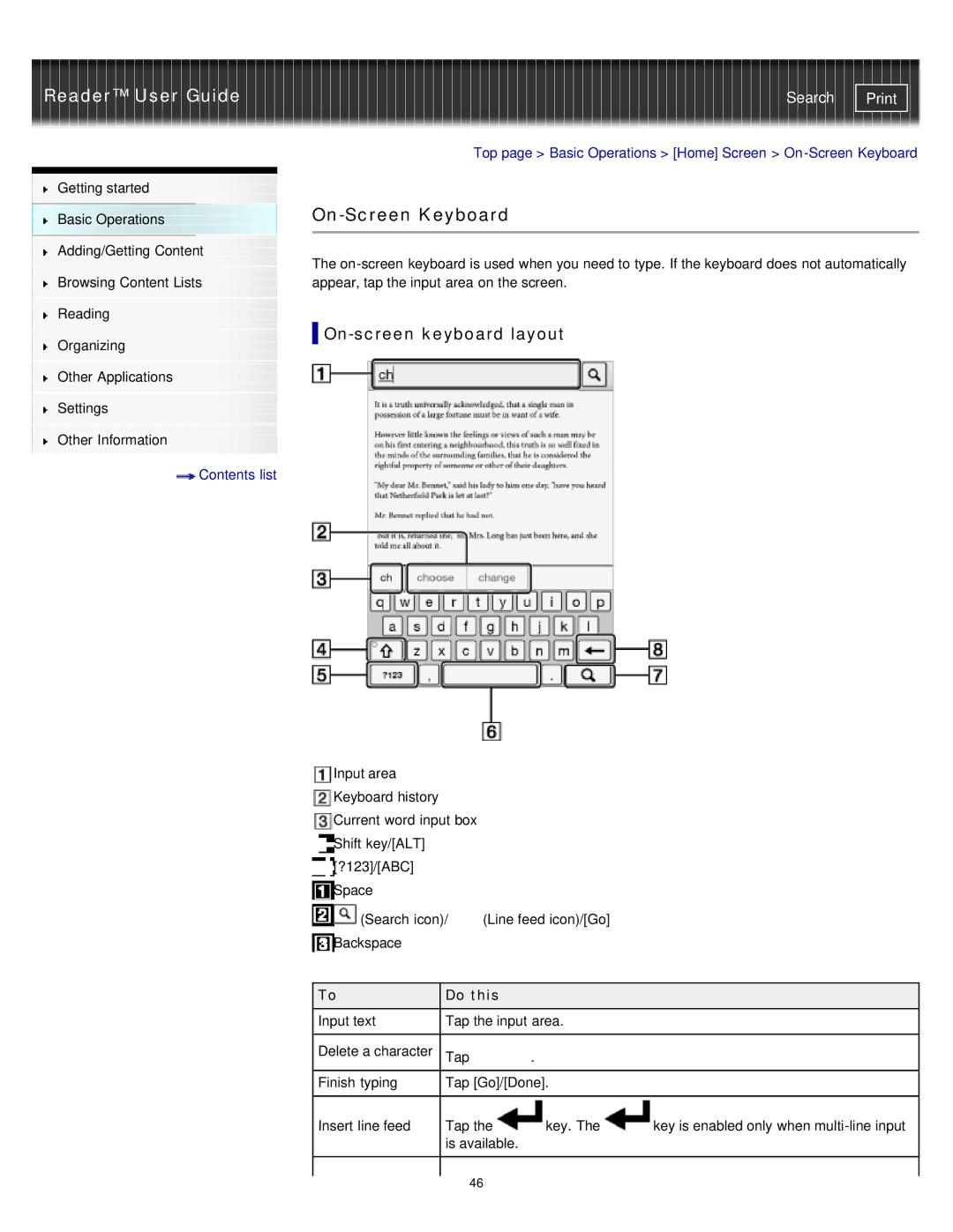 Sony PRST2BC, PRST2WC, PRS-T2 manual On-Screen Keyboard, On-screen keyboard layout, Do this 