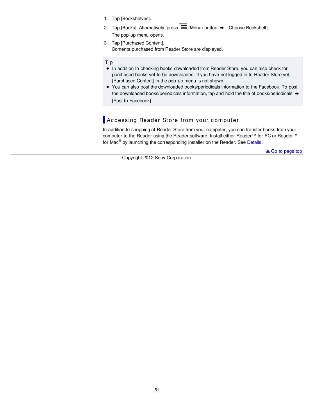 Sony PRST2WC, PRST2BC, PRS-T2 manual Accessing Reader Store from your computer, Tip 