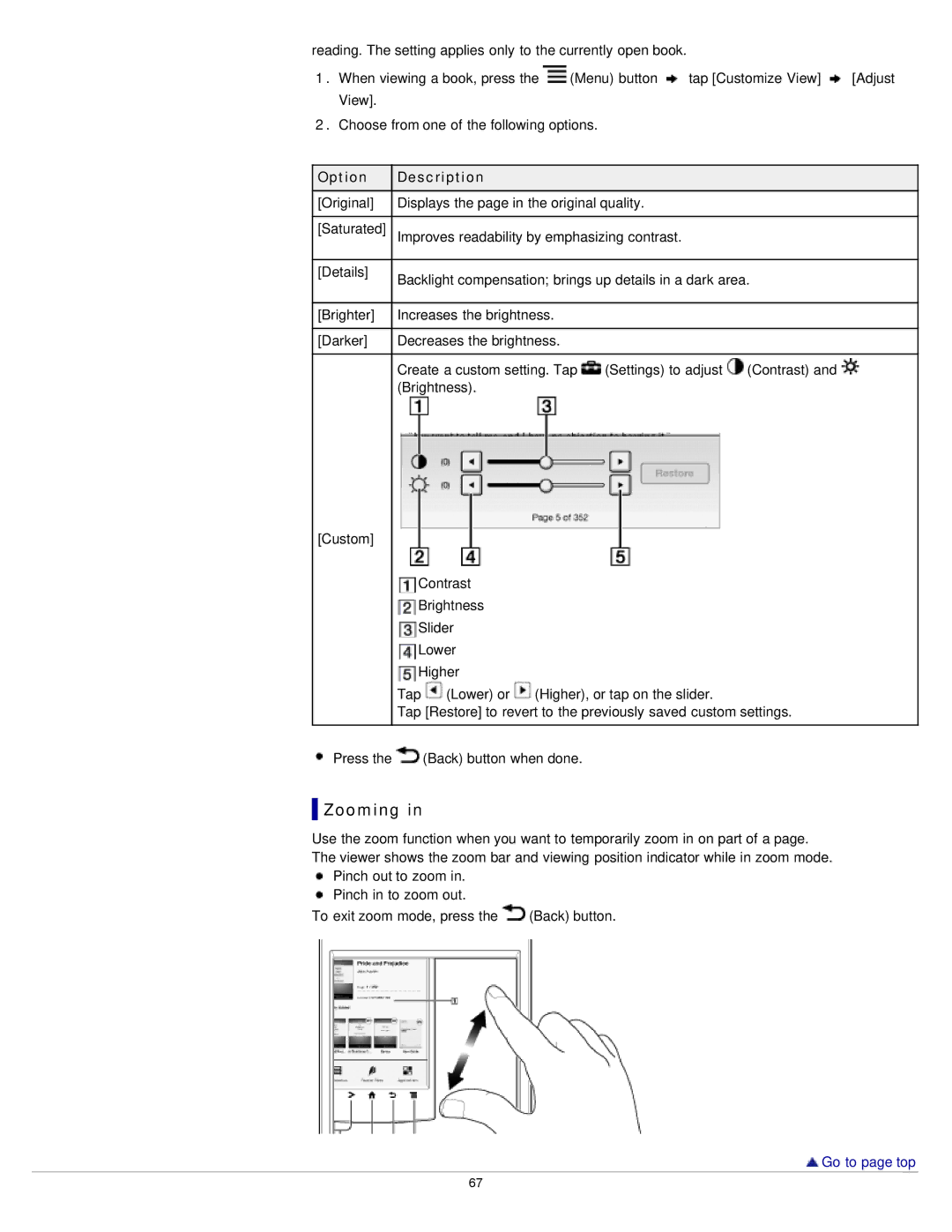 Sony PRST2BC, PRST2WC, PRS-T2 manual Zooming 