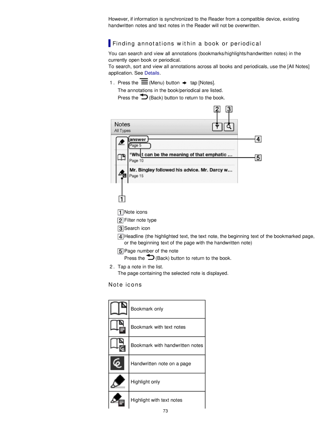 Sony PRST2BC, PRST2WC, PRS-T2 manual Finding annotations within a book or periodical 