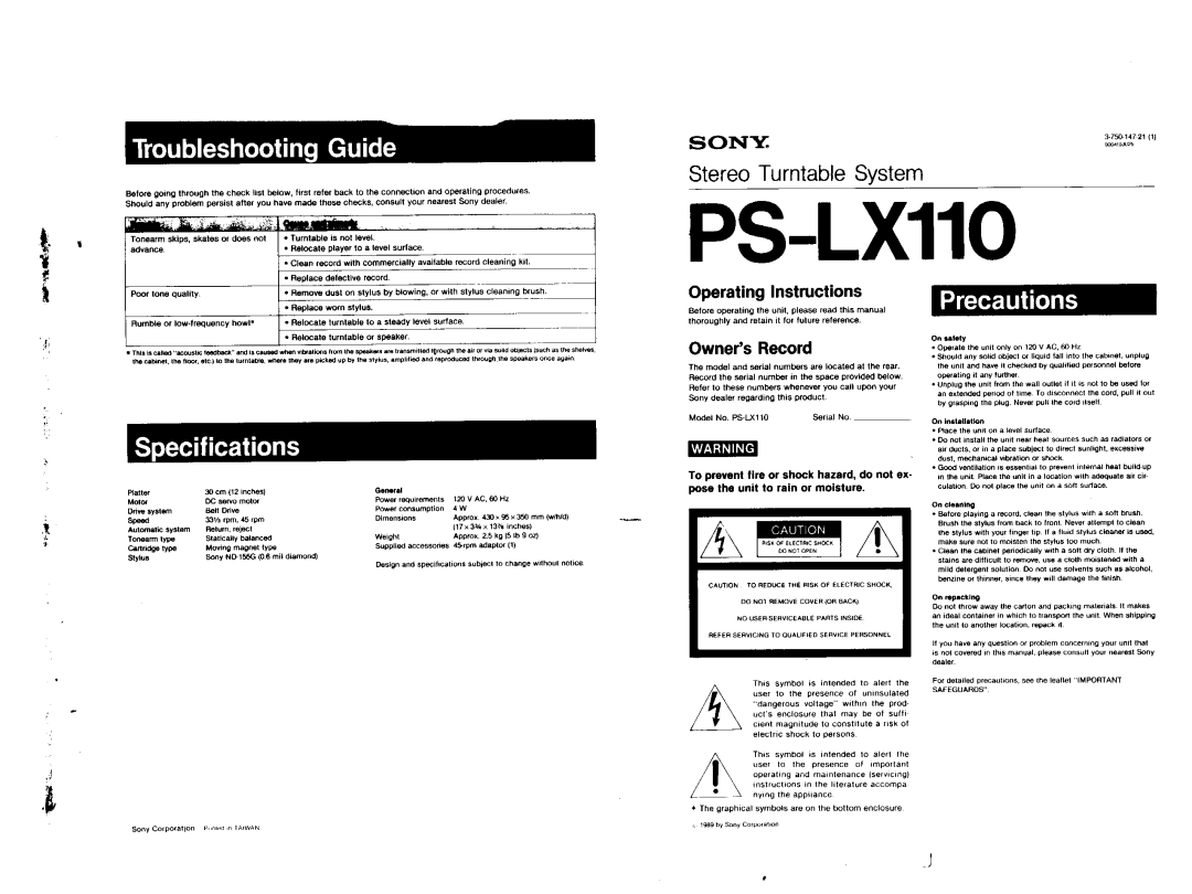 Sony PS-LX110 manual 