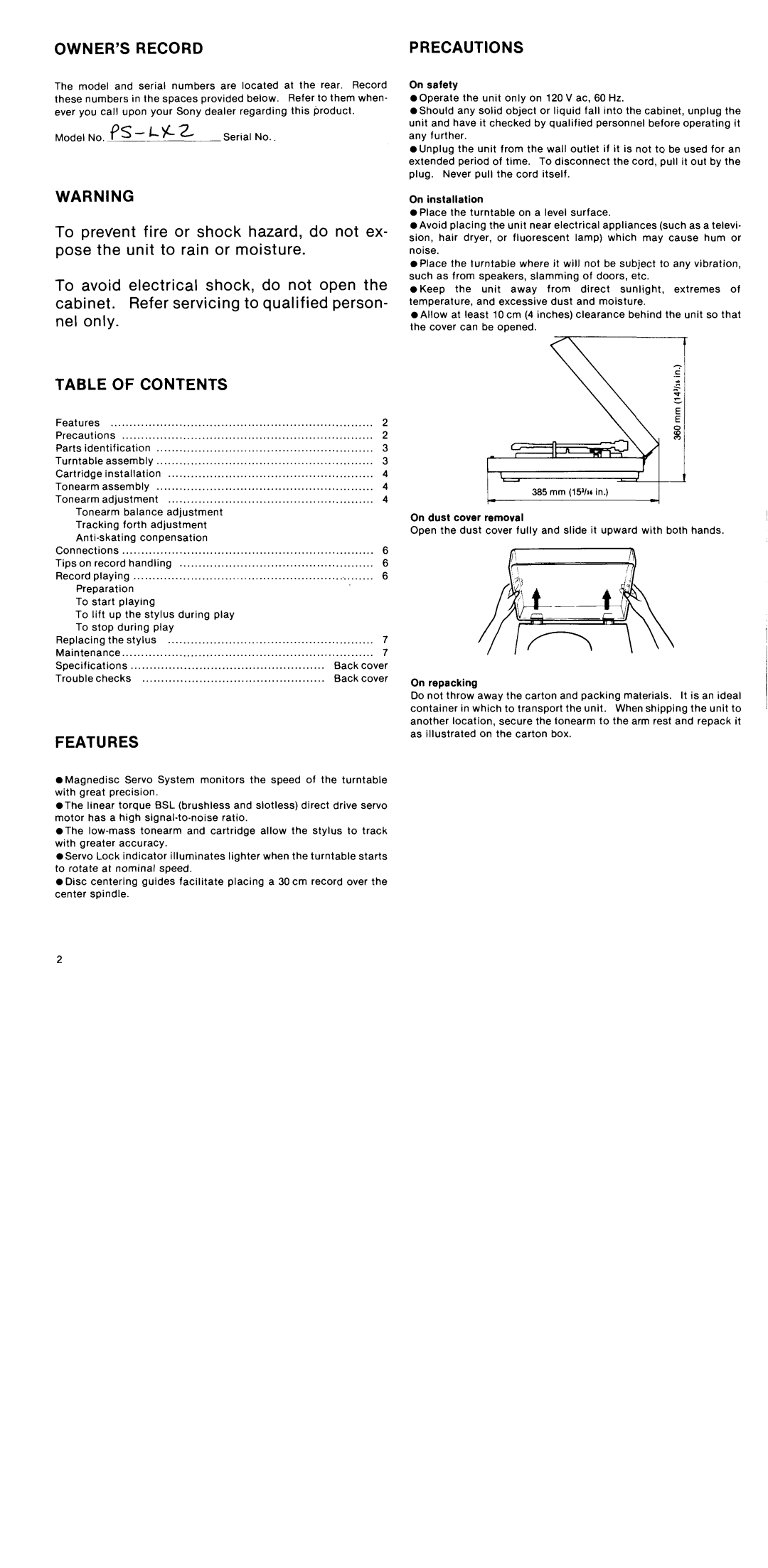 Sony PS-LX2C manual 