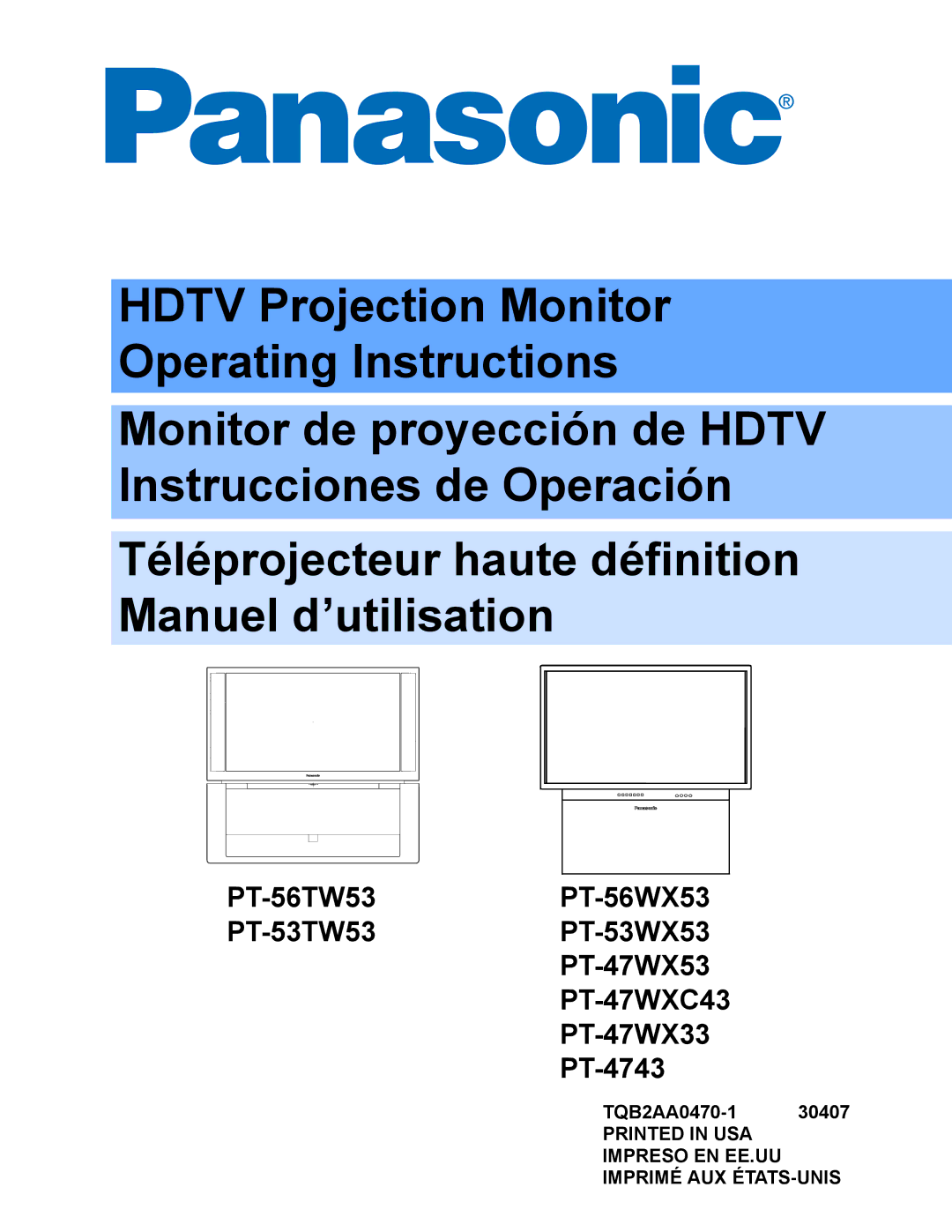 Sony PT-4743, PT-47WXC43, PT-47WX33, PT-53WX53, PT-47WX53 operating instructions Impreso EN EE.UU Imprimé AUX ÉTATS-UNIS 