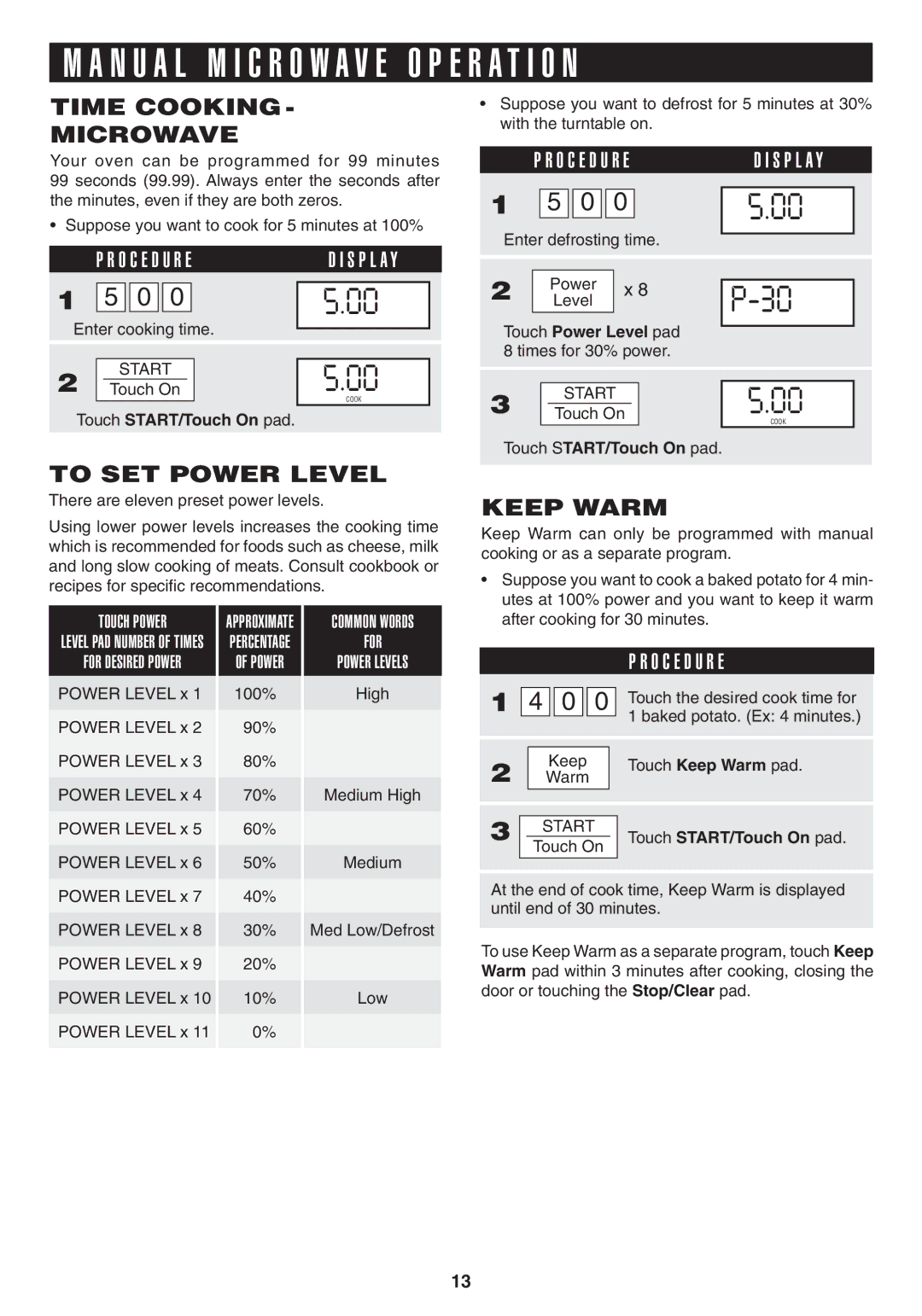 Sony R1880L operation manual E R a T I O N, Time Cooking Microwave, To SET Power Level, Keep Warm 