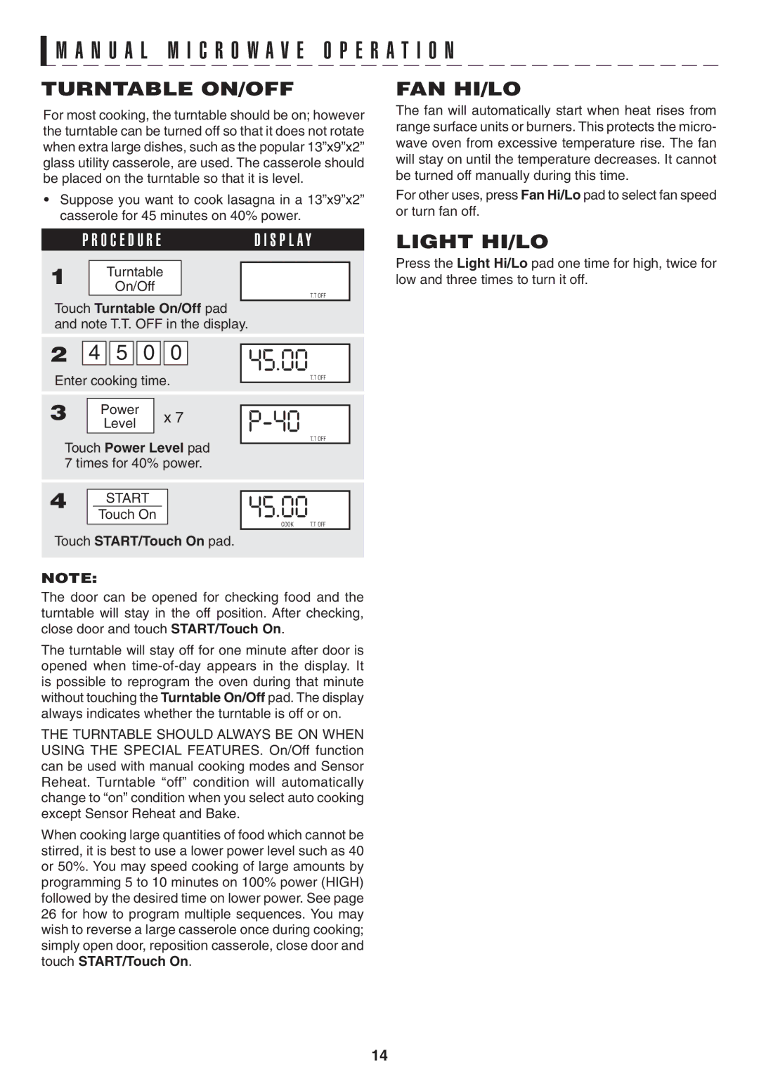 Sony R1880L operation manual Turntable On/Off FAN hi/lo, Light hi/lo, Touch Turntable On/Off pad 