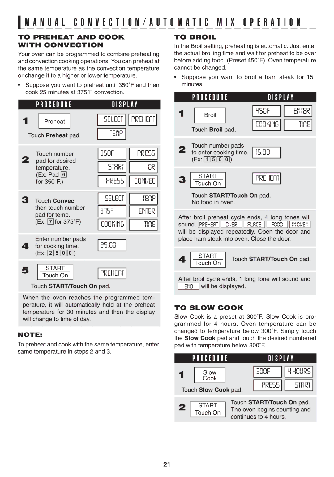 Sony R1880L operation manual To Preheat and Cook with Convection, To Broil, To Slow Cook, Sound 