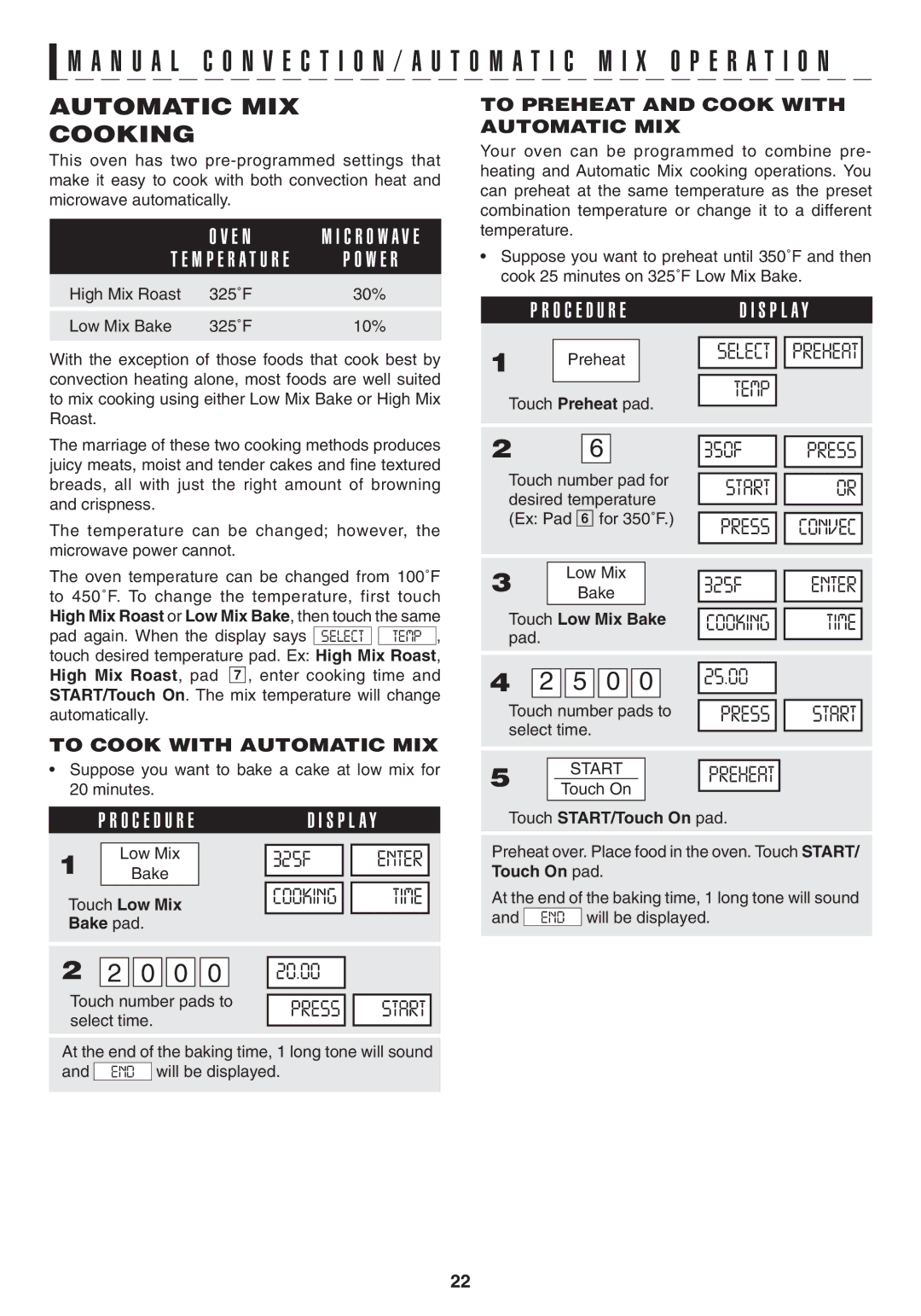 Sony R1880L operation manual Automatic Mix Cooking, To Cook with Automatic Mix, To Preheat and Cook with Automatic Mix 