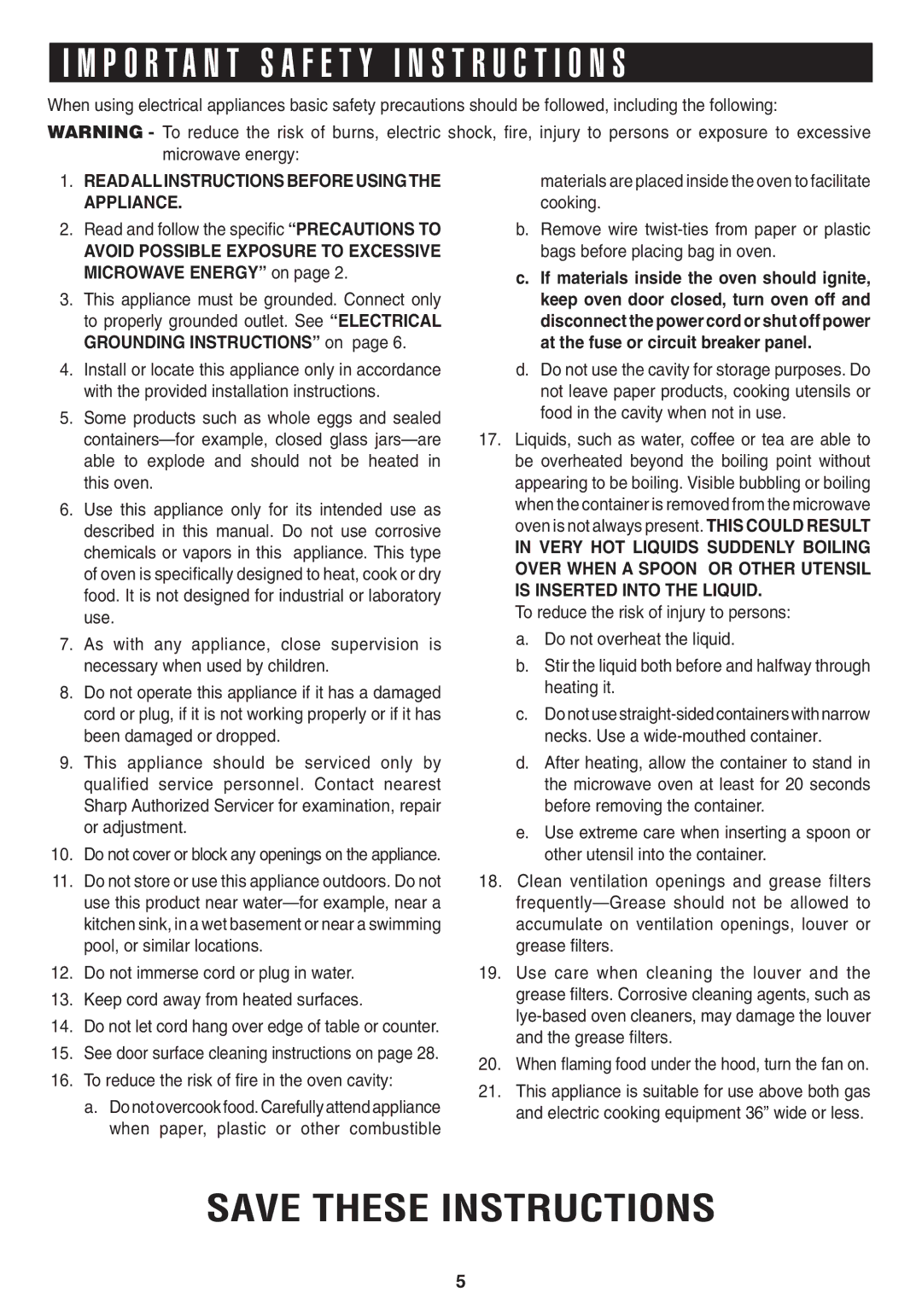 Sony R1880L Readallinstructions beforeusingthe appliance, Avoid Possible Exposure to Excessive Microwave Energy on 