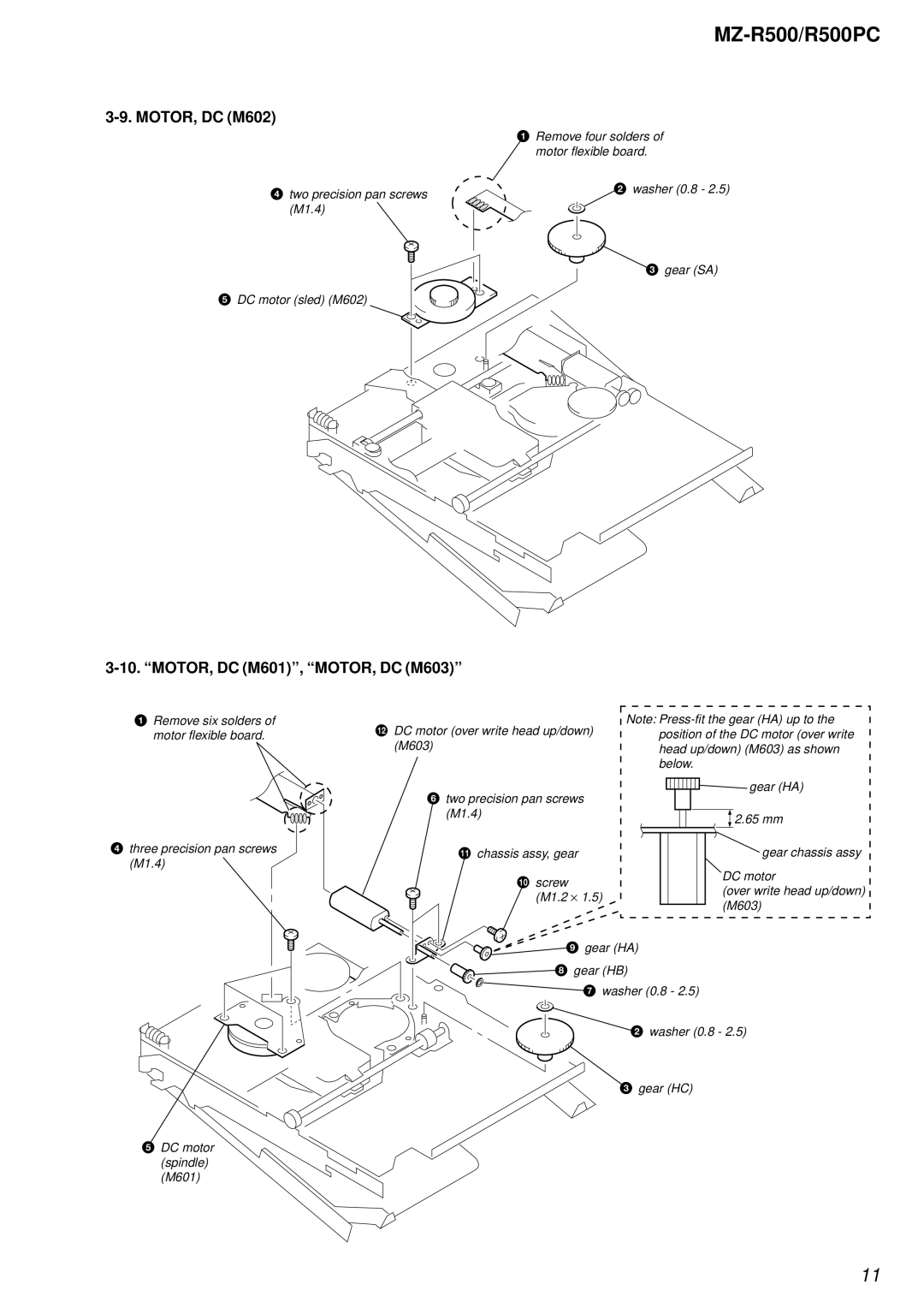 Sony R500PC service manual MOTOR, DC M602, MOTOR, DC M601, MOTOR, DC M603 