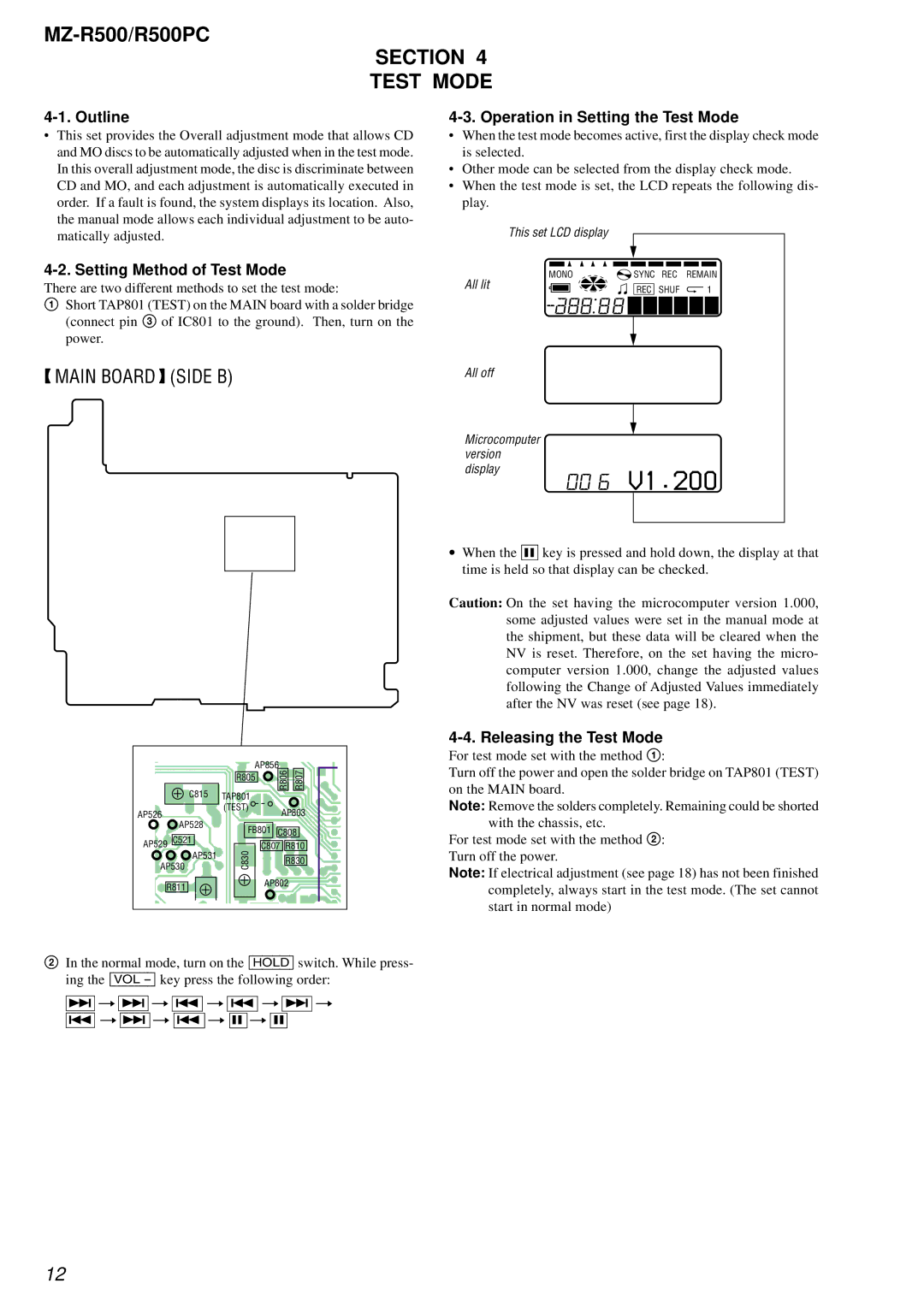 Sony R500PC service manual 00 6, Section Test Mode 