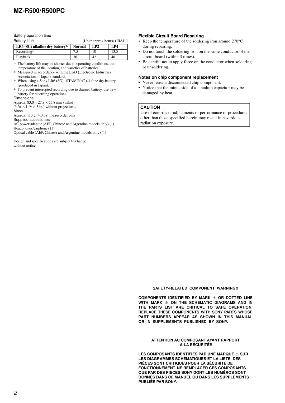 Sony service manual MZ-R500/R500PC, Flexible Circuit Board Repairing 