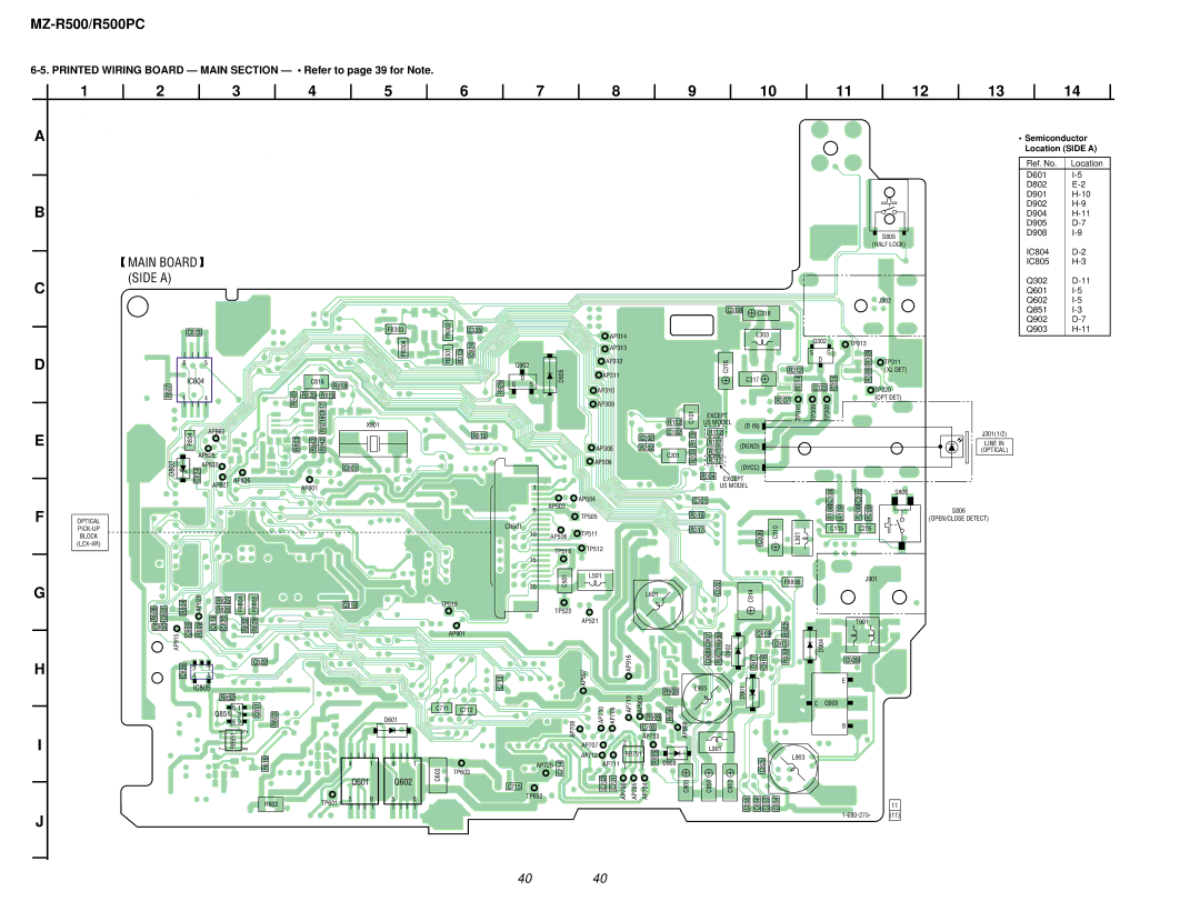 Sony R500PC service manual Side a, Printed Wiring Board Main Section Refer to page 39 for Note 