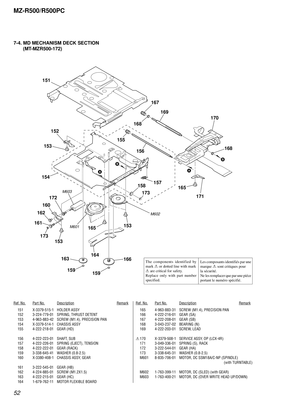 Sony R500PC service manual MD Mechanism Deck Section MT-MZR500-172 