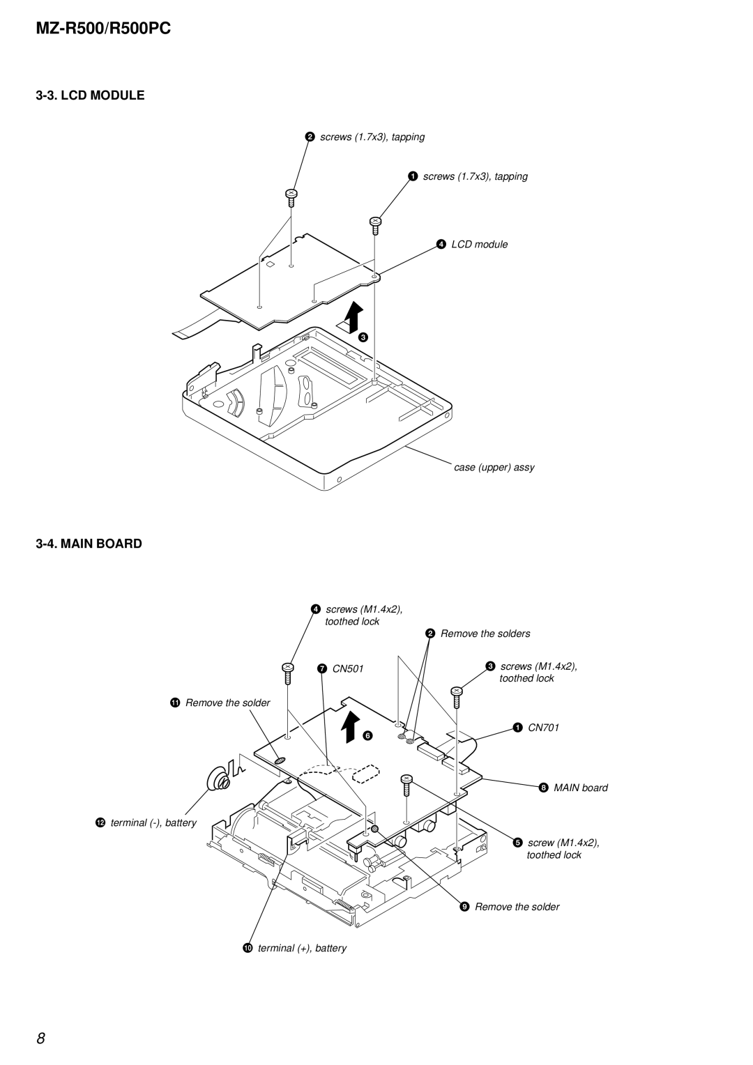 Sony R500PC service manual LCD Module, Main Board 