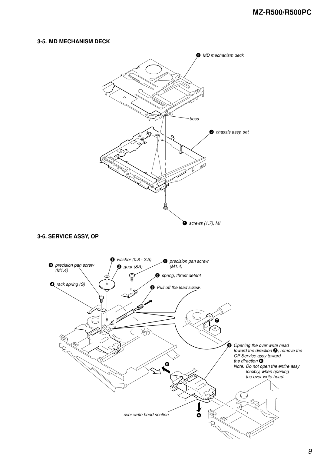 Sony R500PC service manual MD Mechanism Deck Service ASSY, OP 