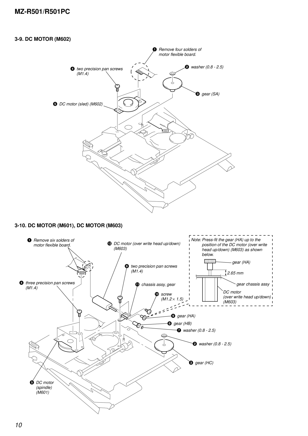 Sony R501PC service manual DC Motor M602, DC Motor M601, DC Motor M603 