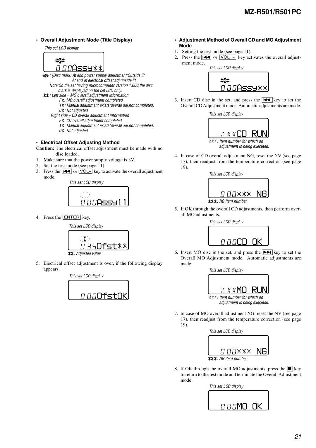 Sony R501PC service manual 00Assy, 35Ofst, 00CD OK, 00MO OK 