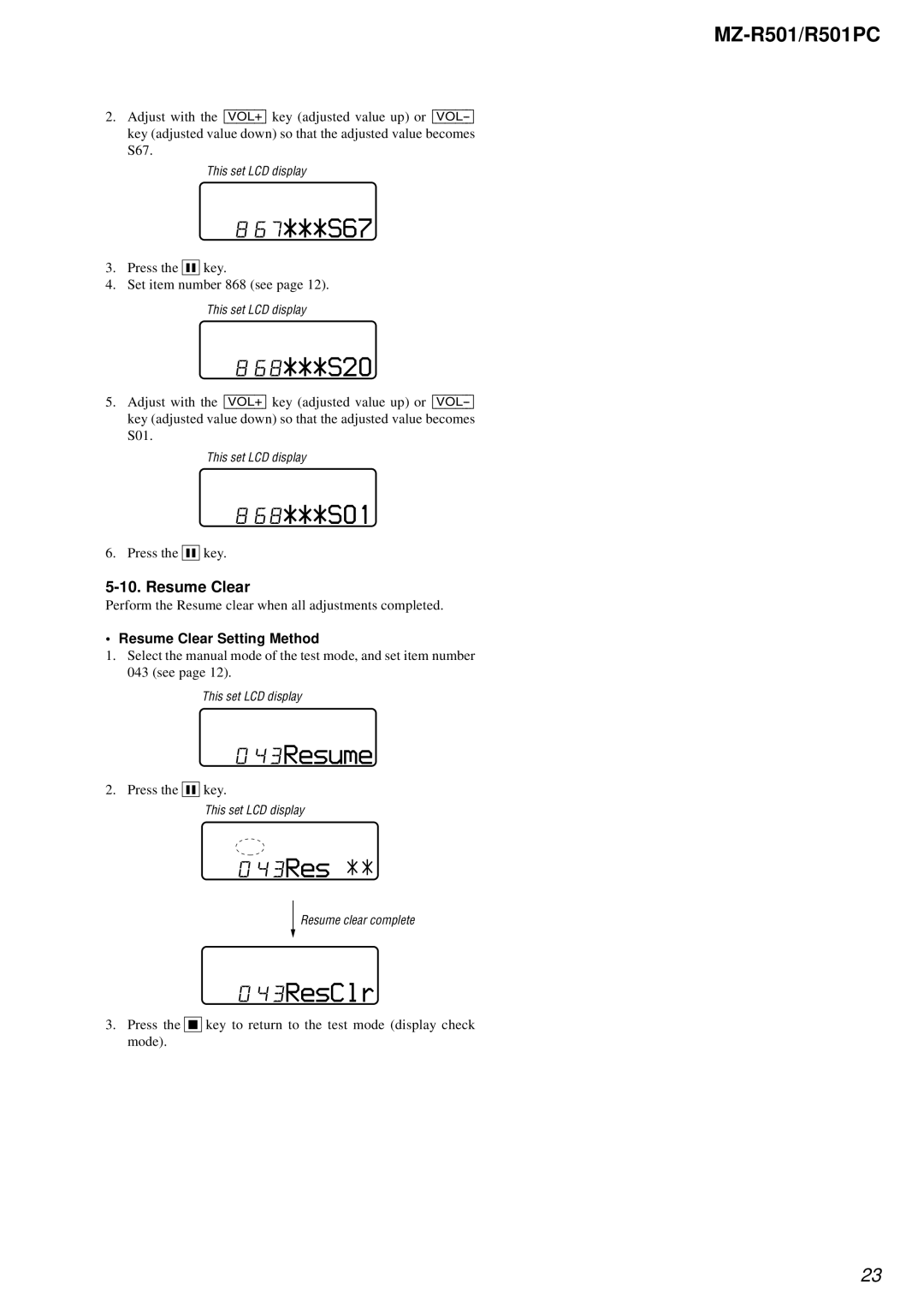 Sony R501PC service manual 67***S67, 68***S20, 68***S01, 43Resume, 43ResClr 