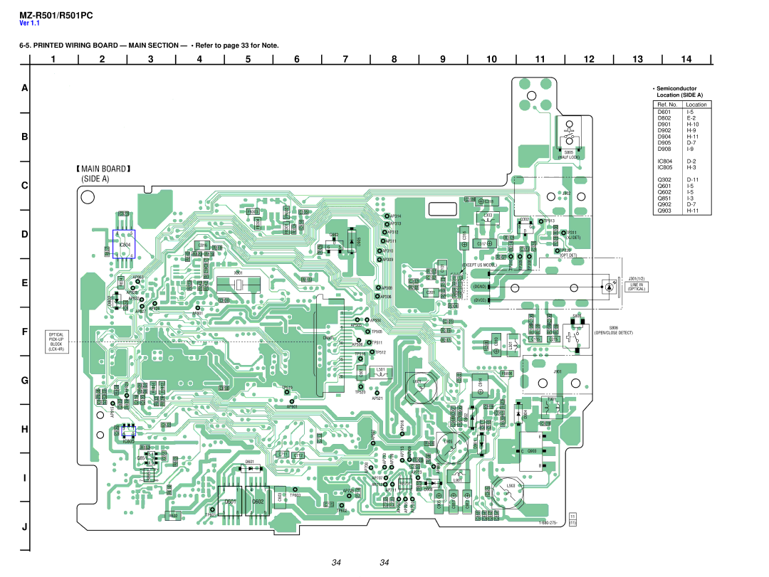 Sony R501PC service manual Side a, Printed Wiring Board Main Section Refer to page 33 for Note 