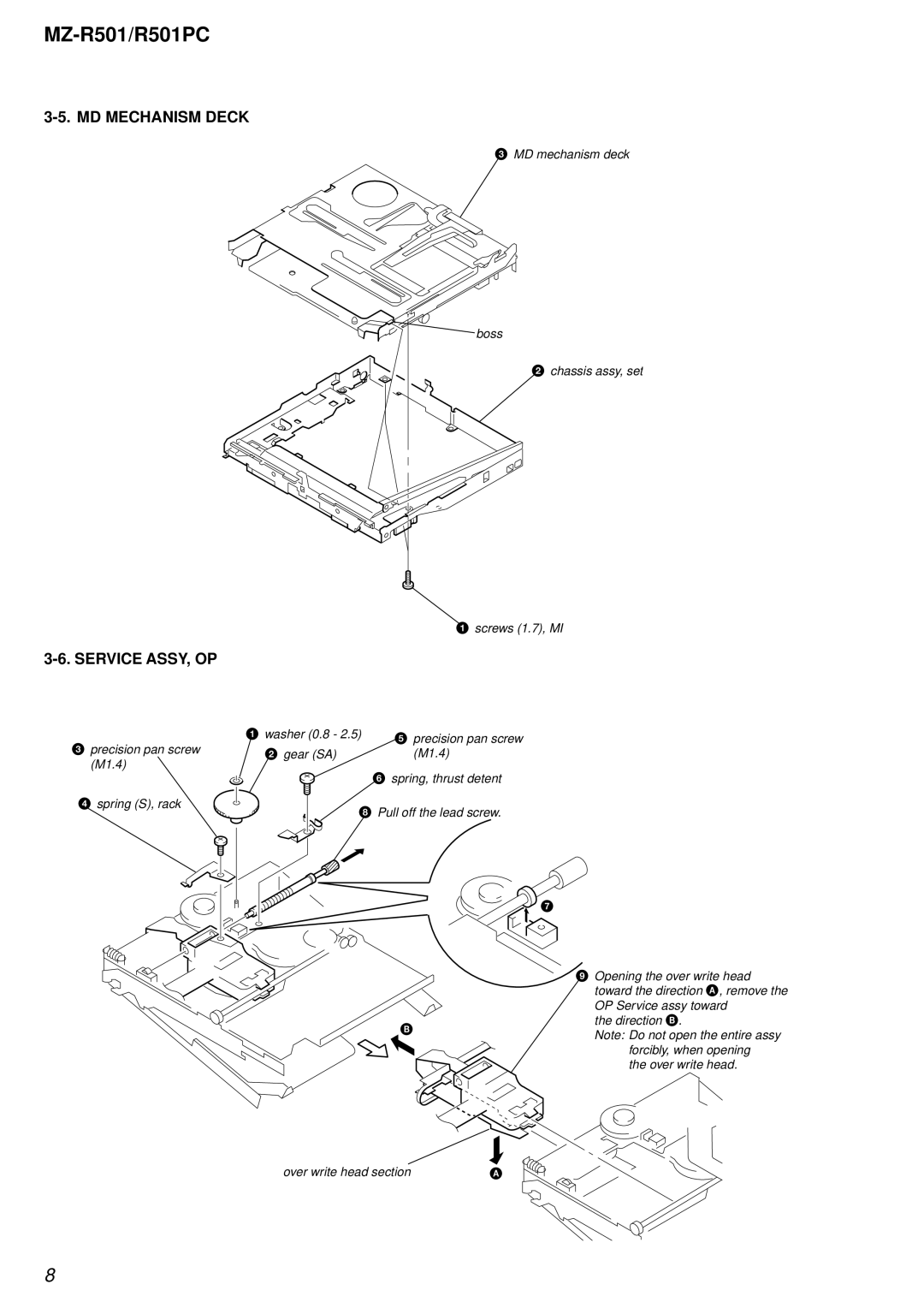 Sony R501PC service manual MD Mechanism Deck Service ASSY, OP 