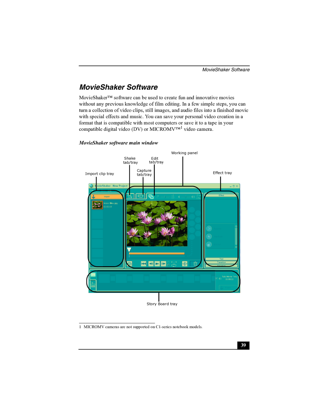 Sony R505 manual MovieShaker Software, MovieShaker software main window 