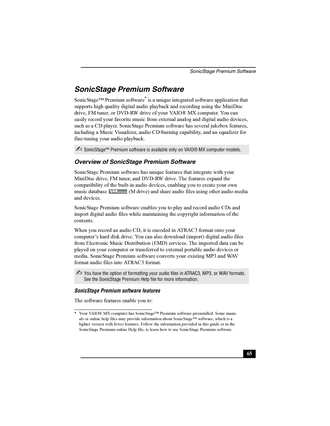 Sony R505 manual Overview of SonicStage Premium Software, SonicStage Premium software features 